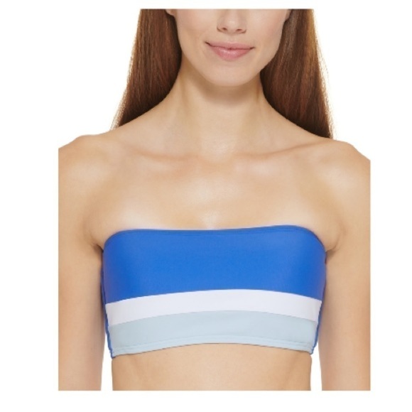 DKNY Colorblocked Bandeau Bikini Top swimsuit, swimwear Blue size L - Picture 3 of 7